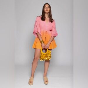 ▫️SUNDRESS
Candy Dress Pink Orange Metallic Stripe Tassel Accent Mini L